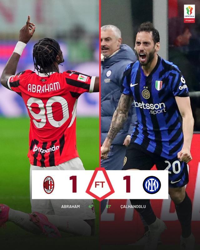 官方公告-【意杯】亚伯拉罕破门恰神扳平，AC米兰1比1国际米兰